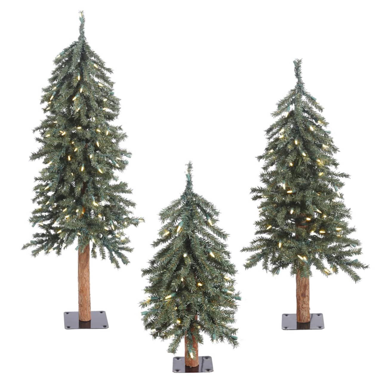 2ft., 3ft. & 4ft. Natural Bark Alpine Artificial Christmas Tree Set, Warm White Dura-Lit® LED Lights